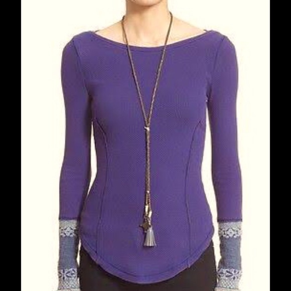 FREE PEOPLE WAFFLE ROSY CUFF TEE - Picture 3 of 4